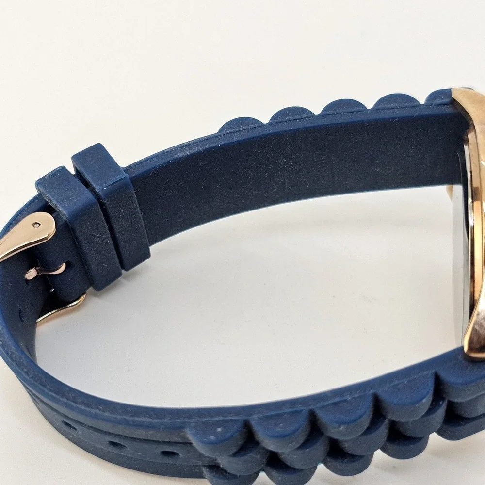 Women's Watch 38MM‎ Rose Gold Dial Crystal Bezel Blue Plastic Bands New Battery